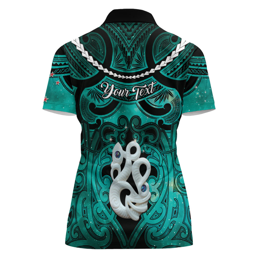 Personalised Maori Matariki Manaia Turquoise Women Polo Shirt Maori Kowhaiwhai Pattern Galaxy