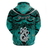 Personalised Maori Matariki Manaia Turquoise Zip Hoodie Maori Kowhaiwhai Pattern Galaxy