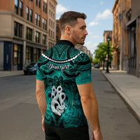 Personalised Maori Matariki Manaia Turquoise Zipper Polo Shirt Maori Kowhaiwhai Pattern Galaxy