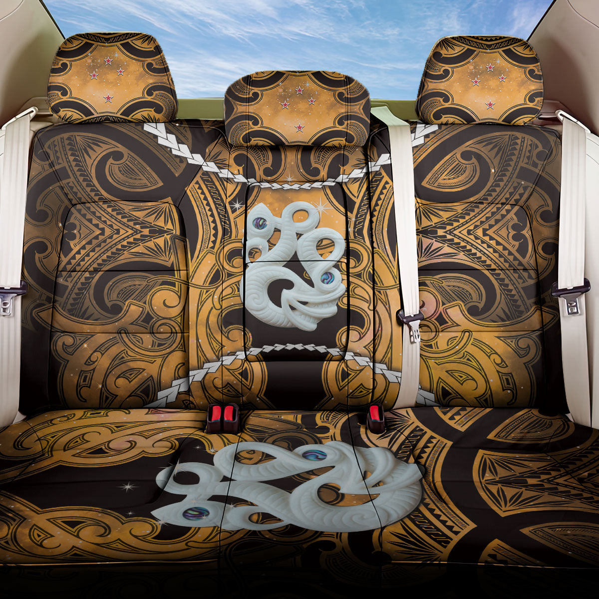 Maori Matariki Manaia Kowhai Back Car Seat Cover Maori Kowhaiwhai Pattern Galaxy