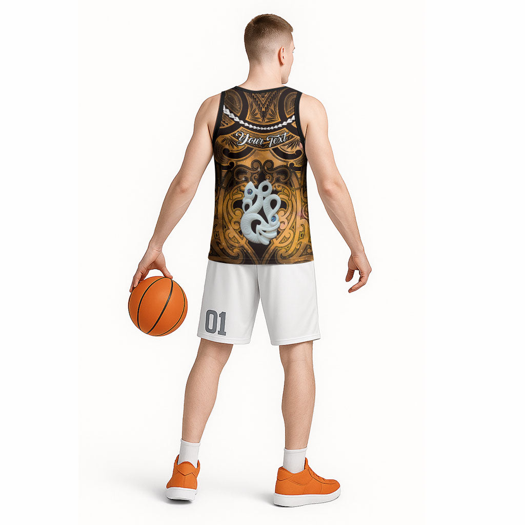 Personalised Maori Matariki Manaia Kowhai Basketball Jersey Maori Kowhaiwhai Pattern Galaxy
