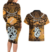 Personalised Maori Matariki Manaia Kowhai Couples Matching Long Sleeve Bodycon Dress and Hawaiian Shirt Maori Kowhaiwhai Pattern Galaxy LT01 - Polynesian Pride