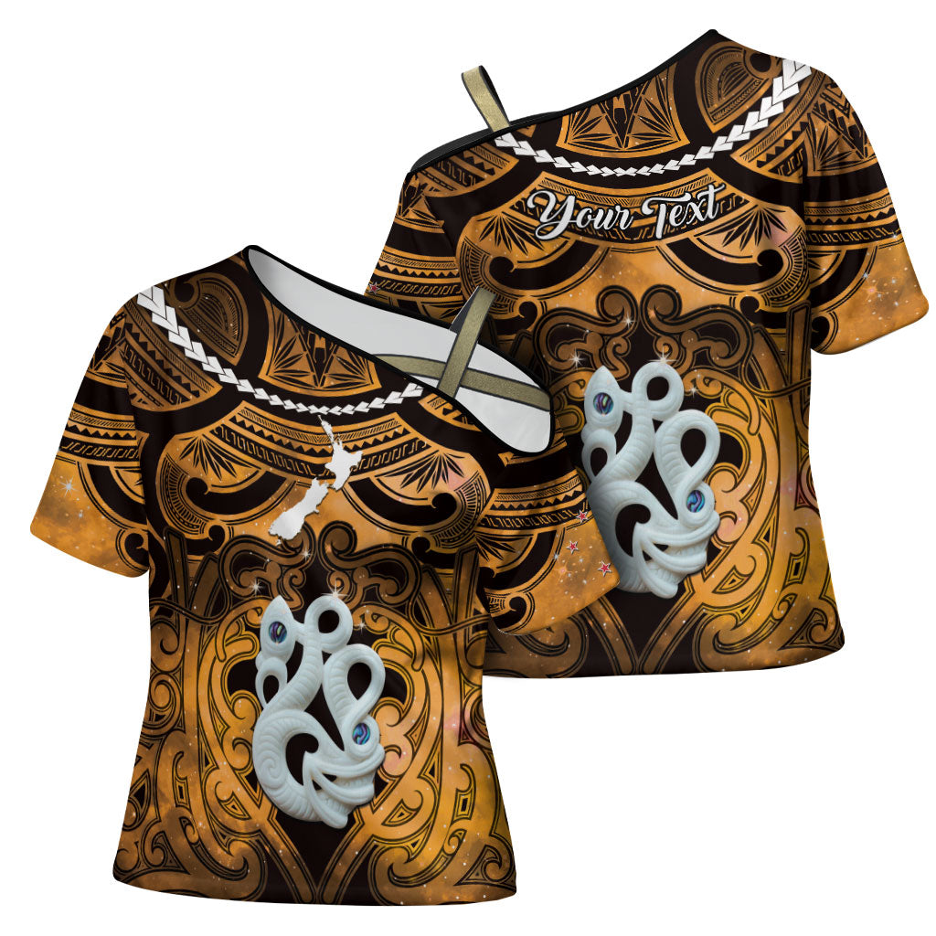 Personalised Maori Matariki Manaia Kowhai Cross Shoulder Shirt Maori Kowhaiwhai Pattern Galaxy