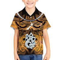 Personalised Maori Matariki Manaia Kowhai Family Matching Long Sleeve Bodycon Dress and Hawaiian Shirt Maori Kowhaiwhai Pattern Galaxy LT01 Son's Shirt Yellow - Polynesian Pride