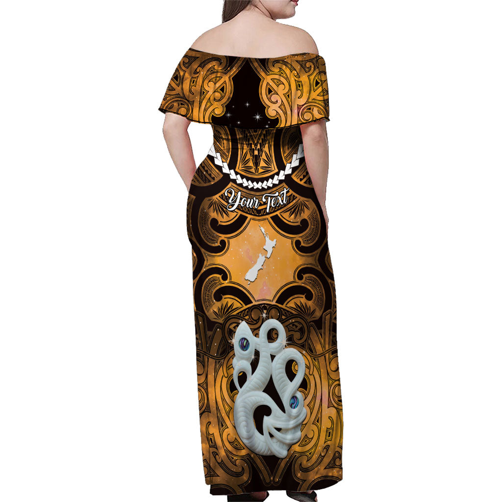 Personalised Maori Matariki Manaia Kowhai Family Matching Off Shoulder Maxi Dress and Hawaiian Shirt Maori Kowhaiwhai Pattern Galaxy LT01 - Polynesian Pride