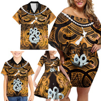 Personalised Maori Matariki Manaia Kowhai Family Matching Off Shoulder Short Dress and Hawaiian Shirt Maori Kowhaiwhai Pattern Galaxy LT01 - Polynesian Pride