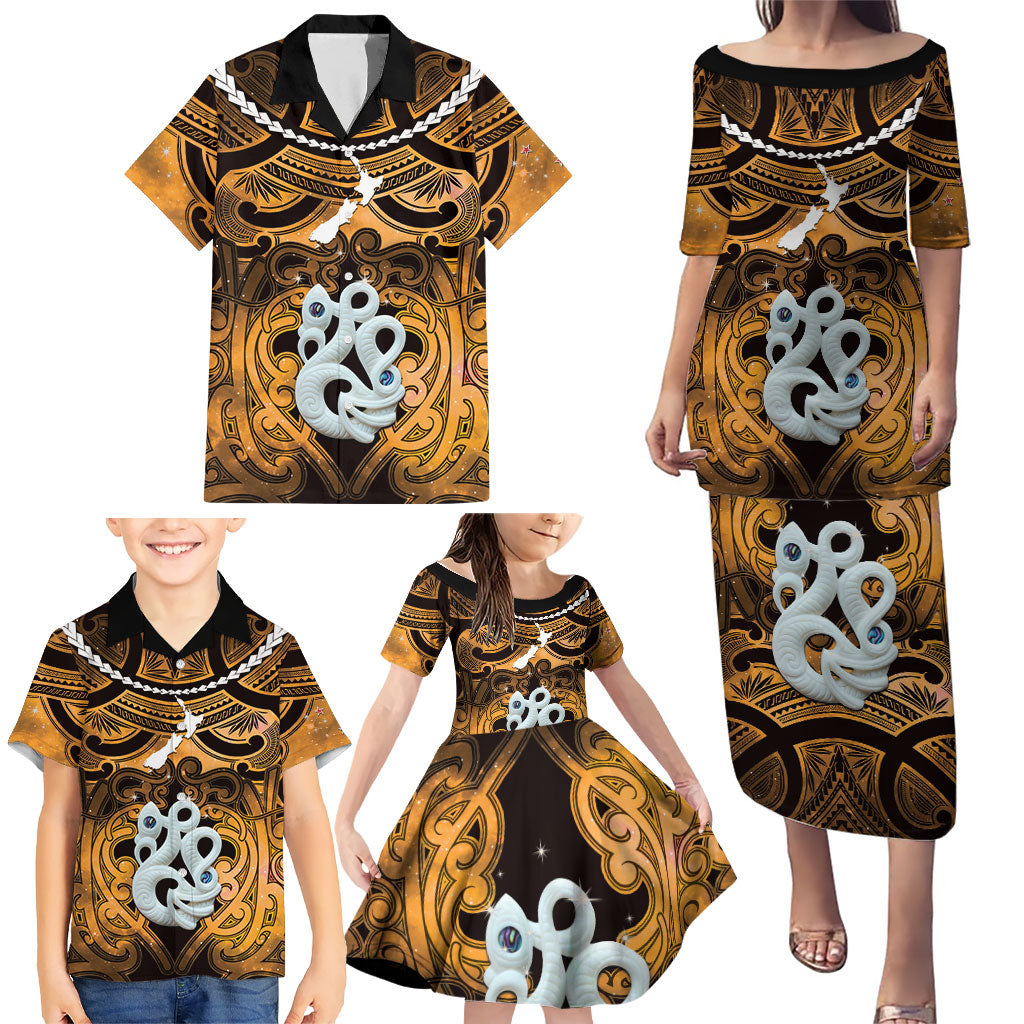 Personalised Maori Matariki Manaia Kowhai Family Matching Puletasi and Hawaiian Shirt Maori Kowhaiwhai Pattern Galaxy LT01 - Polynesian Pride