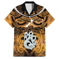 Personalised Maori Matariki Manaia Kowhai Family Matching Puletasi and Hawaiian Shirt Maori Kowhaiwhai Pattern Galaxy LT01 Dad's Shirt - Short Sleeve Yellow - Polynesian Pride