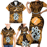 Personalised Maori Matariki Manaia Kowhai Family Matching Short Sleeve Bodycon Dress and Hawaiian Shirt Maori Kowhaiwhai Pattern Galaxy LT01 - Polynesian Pride