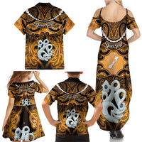 Personalised Maori Matariki Manaia Kowhai Family Matching Summer Maxi Dress and Hawaiian Shirt Maori Kowhaiwhai Pattern Galaxy LT01 - Polynesian Pride