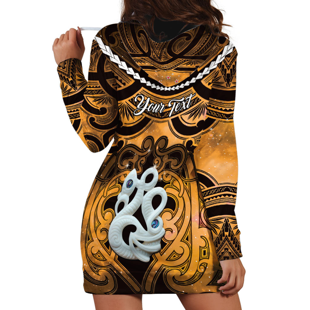 Personalised Maori Matariki Manaia Kowhai Hoodie Dress Maori Kowhaiwhai Pattern Galaxy