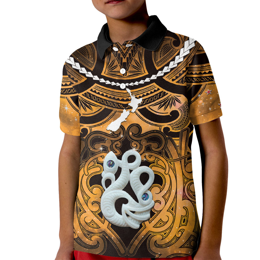 Personalised Maori Matariki Manaia Kowhai Kid Polo Shirt Maori Kowhaiwhai Pattern Galaxy