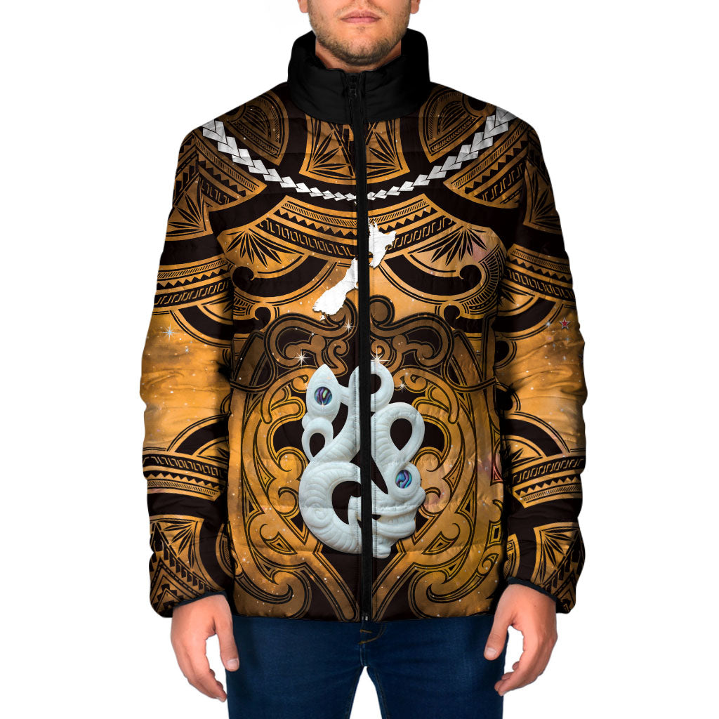 Personalised Maori Matariki Manaia Kowhai Padded Jacket Maori Kowhaiwhai Pattern Galaxy