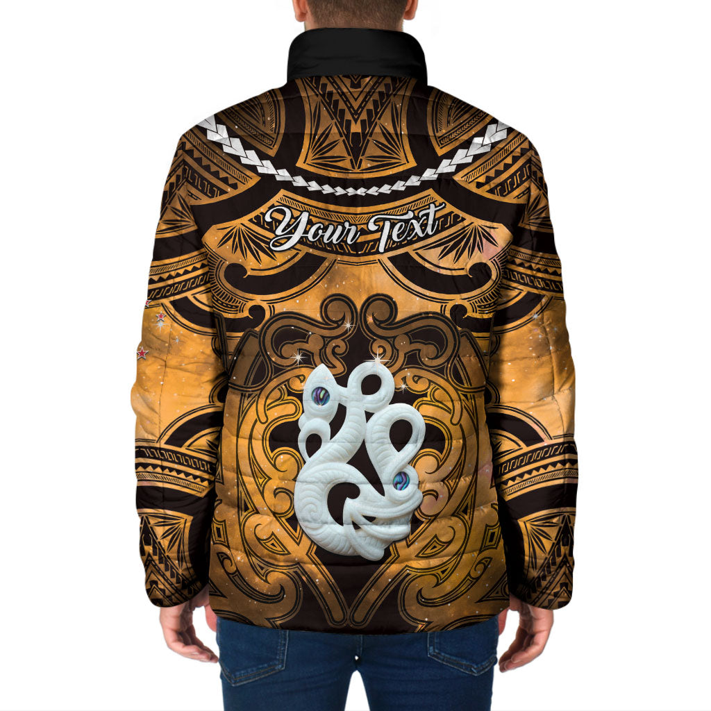 Personalised Maori Matariki Manaia Kowhai Padded Jacket Maori Kowhaiwhai Pattern Galaxy