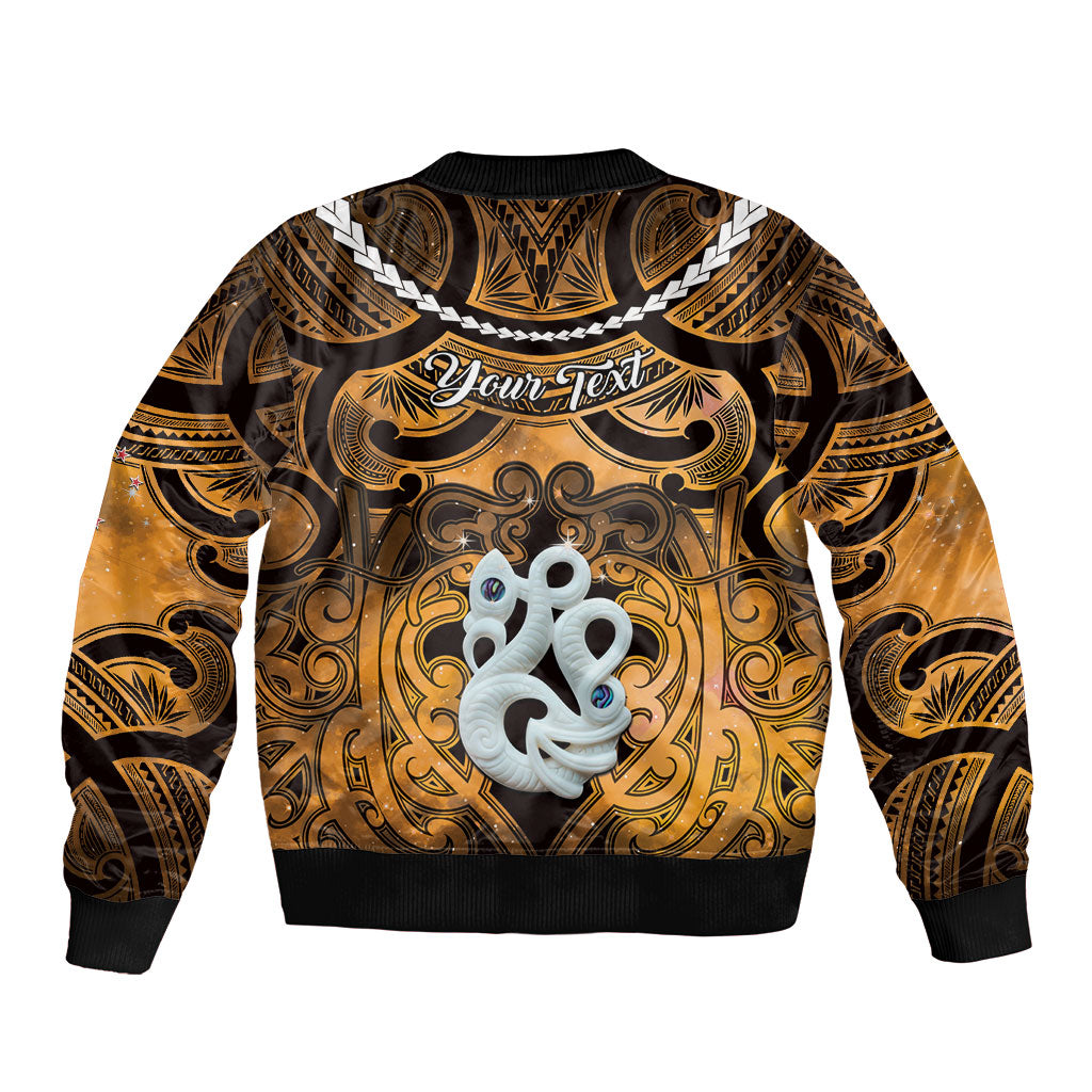 Personalised Maori Matariki Manaia Kowhai Sleeve Zip Bomber Jacket Maori Kowhaiwhai Pattern Galaxy