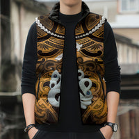 Personalised Maori Matariki Manaia Kowhai Sleeveless Puffer Jacket Maori Kowhaiwhai Pattern Galaxy