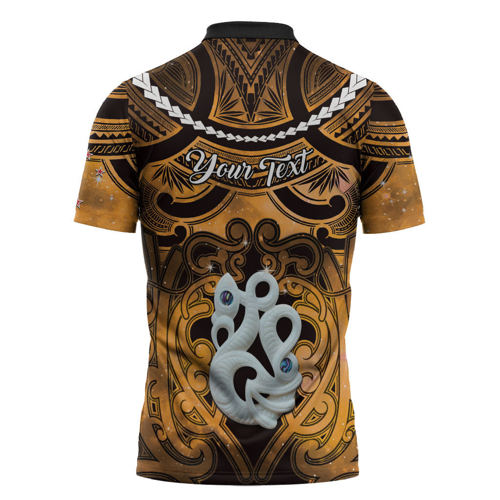 Personalised Maori Matariki Manaia Kowhai Zipper Polo Shirt Maori Kowhaiwhai Pattern Galaxy