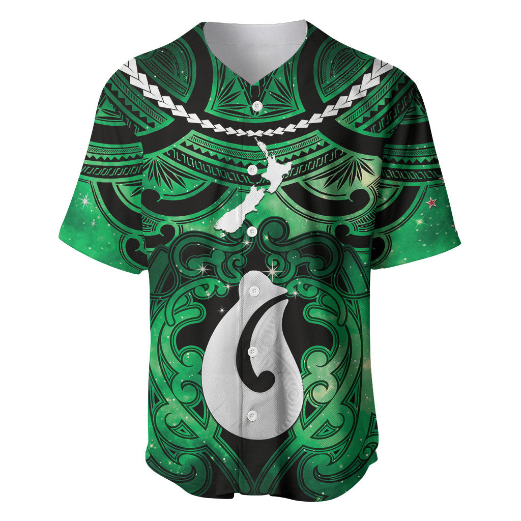 Personalised Maori Matariki Hei Matau Kakariki Baseball Jersey Maori Kowhaiwhai Pattern Galaxy