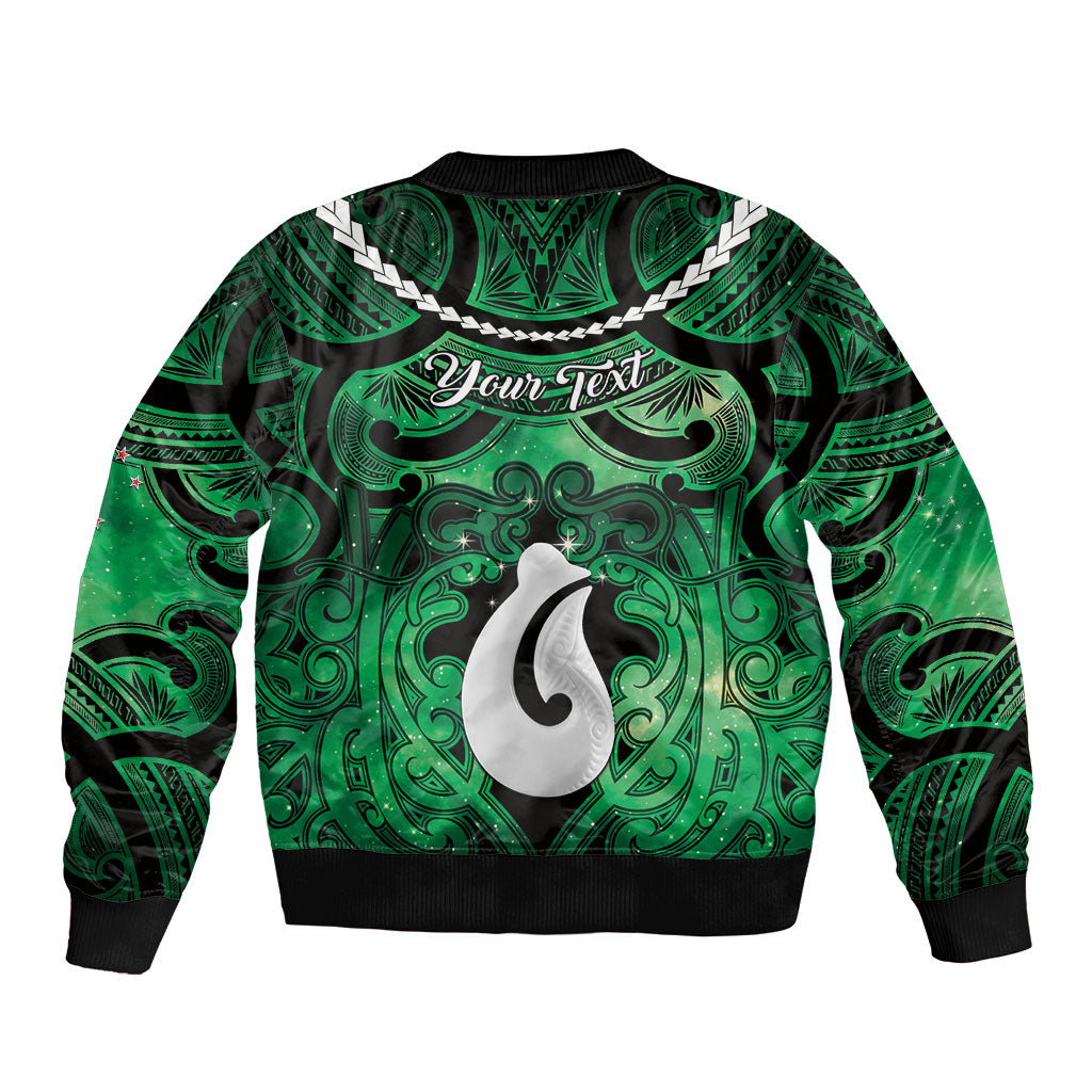 Personalised Maori Matariki Hei Matau Kakariki Bomber Jacket Maori Kowhaiwhai Pattern Galaxy