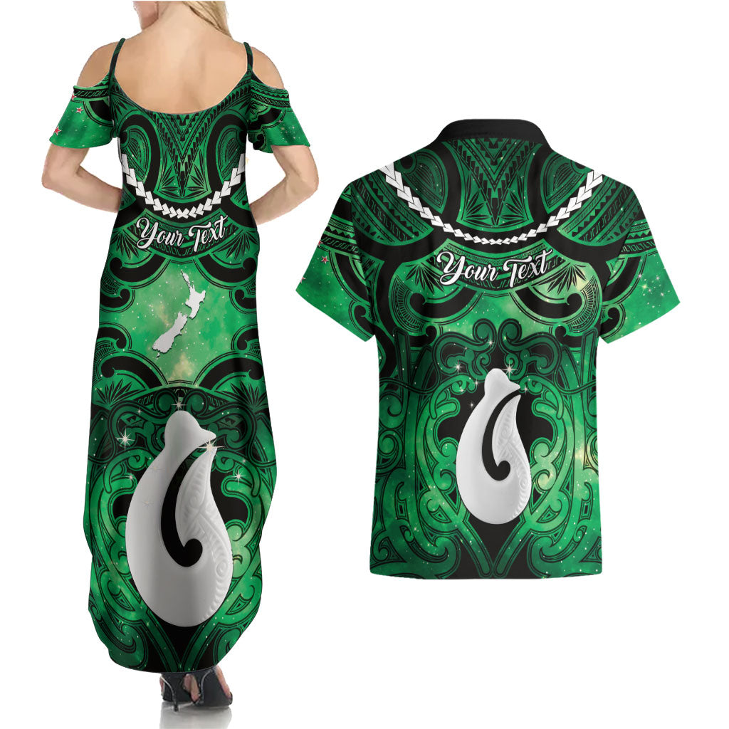 Personalised Maori Matariki Hei Matau Kakariki Couples Matching Summer Maxi Dress and Hawaiian Shirt Maori Kowhaiwhai Pattern Galaxy LT01 - Polynesian Pride