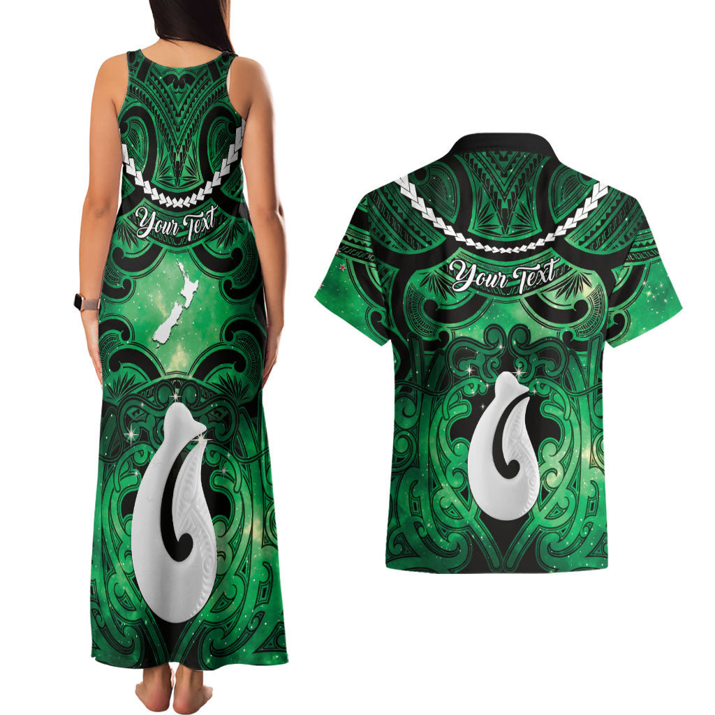 Personalised Maori Matariki Hei Matau Kakariki Couples Matching Tank Maxi Dress and Hawaiian Shirt Maori Kowhaiwhai Pattern Galaxy LT01 - Polynesian Pride
