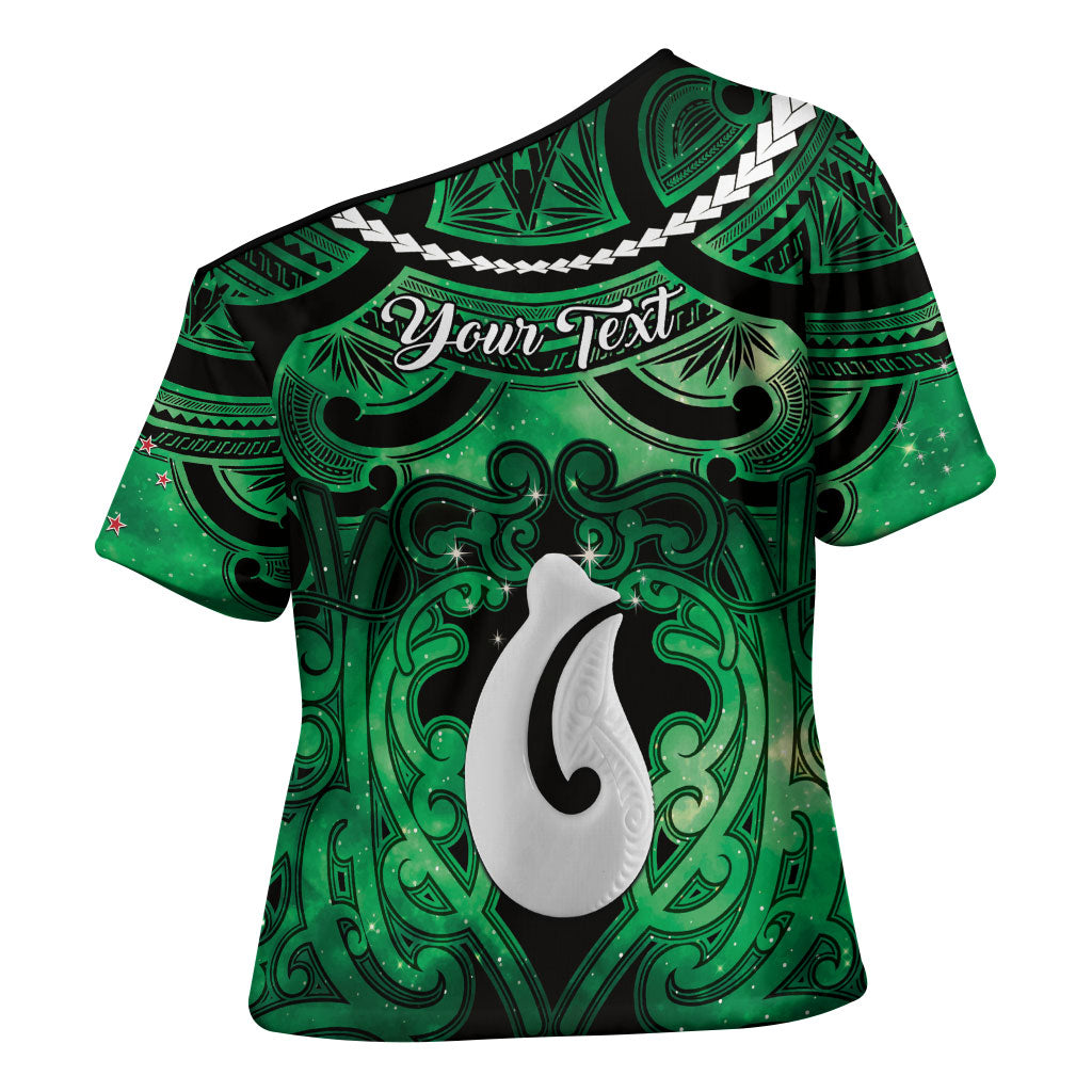 Personalised Maori Matariki Hei Matau Kakariki Cross Shoulder Shirt Maori Kowhaiwhai Pattern Galaxy