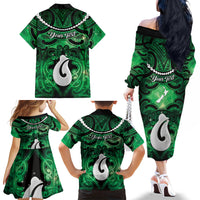 Personalised Maori Matariki Hei Matau Kakariki Family Matching Off The Shoulder Long Sleeve Dress and Hawaiian Shirt Maori Kowhaiwhai Pattern Galaxy LT01 - Polynesian Pride