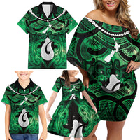 Personalised Maori Matariki Hei Matau Kakariki Family Matching Off Shoulder Short Dress and Hawaiian Shirt Maori Kowhaiwhai Pattern Galaxy LT01 - Polynesian Pride