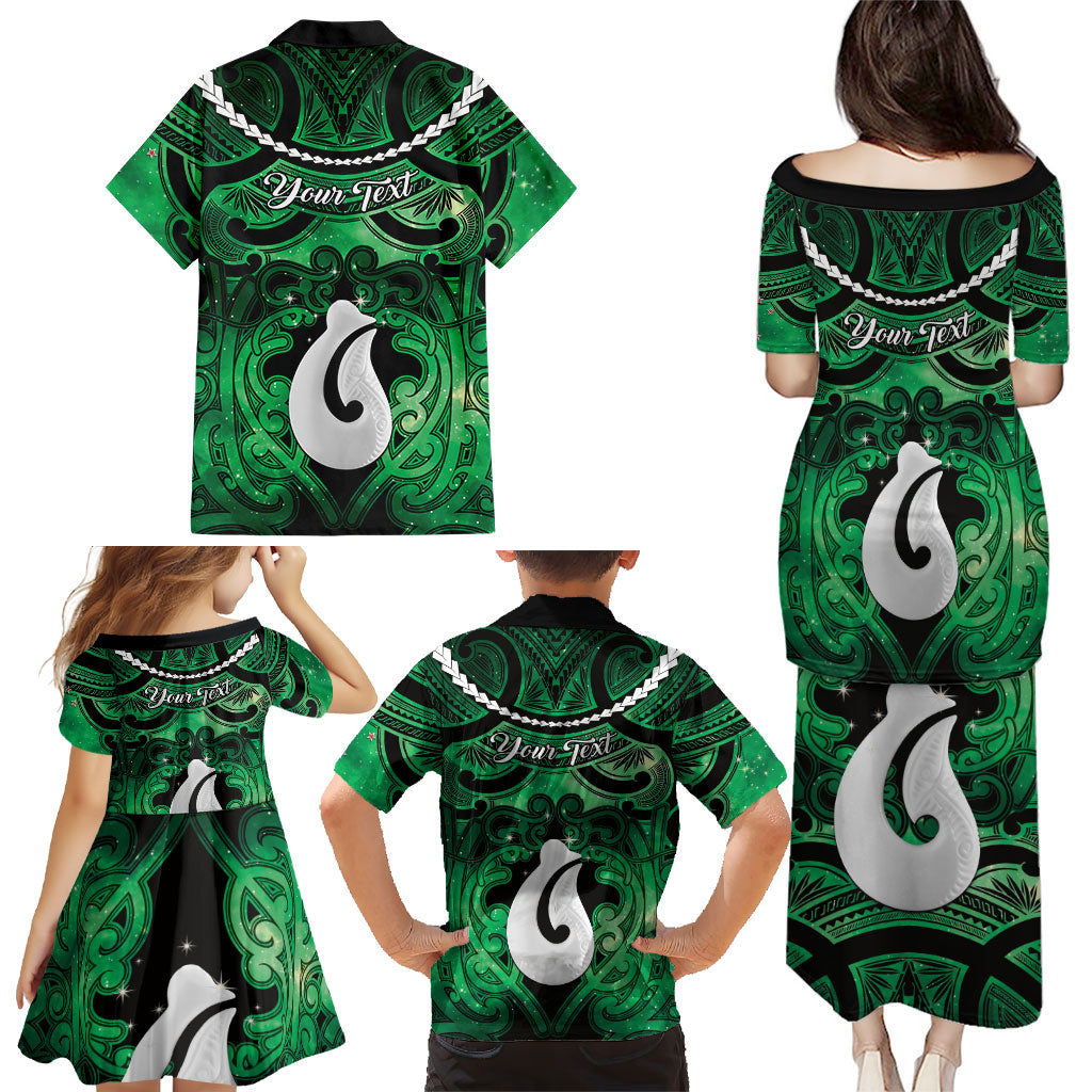 Personalised Maori Matariki Hei Matau Kakariki Family Matching Puletasi and Hawaiian Shirt Maori Kowhaiwhai Pattern Galaxy LT01 - Polynesian Pride