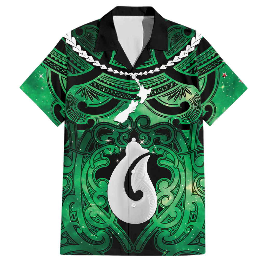 Personalised Maori Matariki Hei Matau Kakariki Family Matching Summer Maxi Dress and Hawaiian Shirt Maori Kowhaiwhai Pattern Galaxy LT01 Dad's Shirt - Short Sleeve Green - Polynesian Pride