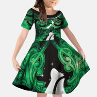 Personalised Maori Matariki Hei Matau Kakariki Family Matching Tank Maxi Dress and Hawaiian Shirt Maori Kowhaiwhai Pattern Galaxy LT01 Daughter's Dress Green - Polynesian Pride