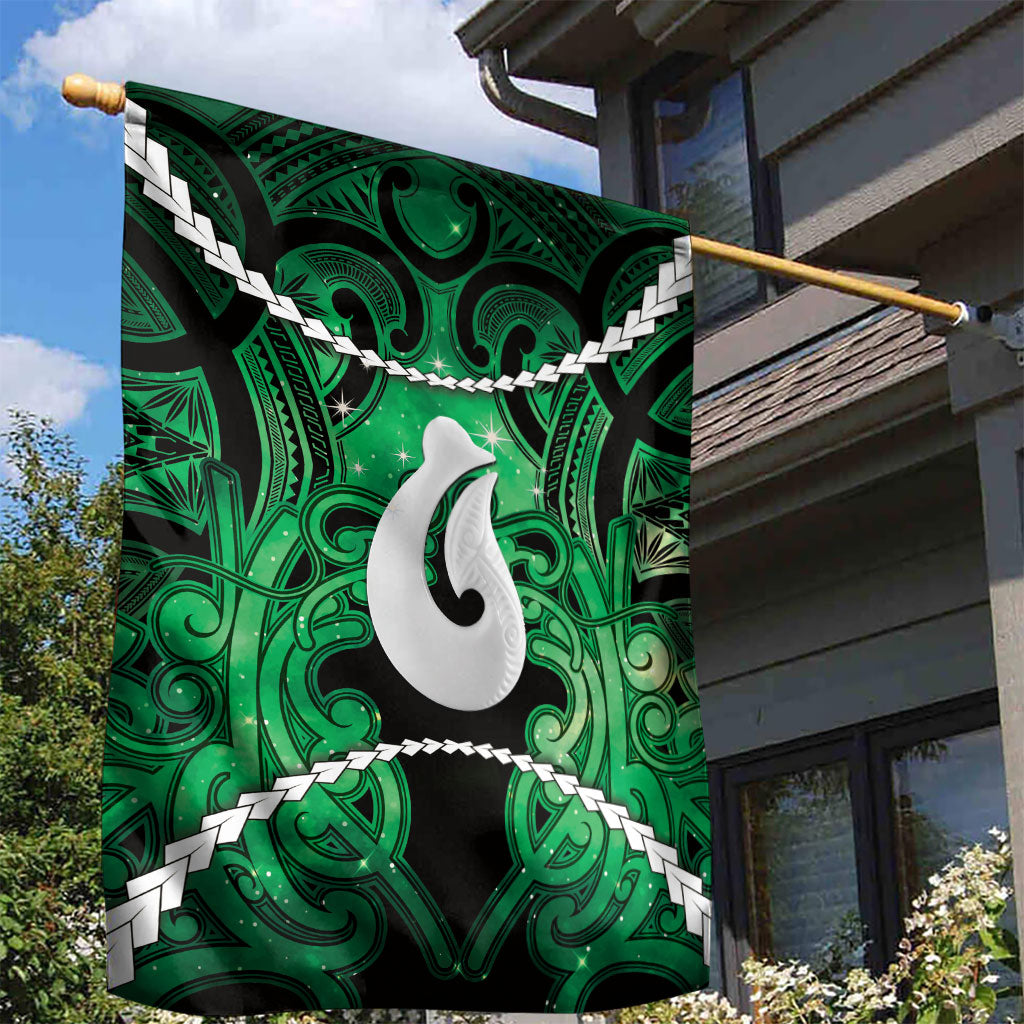 Maori Matariki Hei Matau Kakariki Garden Flag Maori Kowhaiwhai Pattern Galaxy