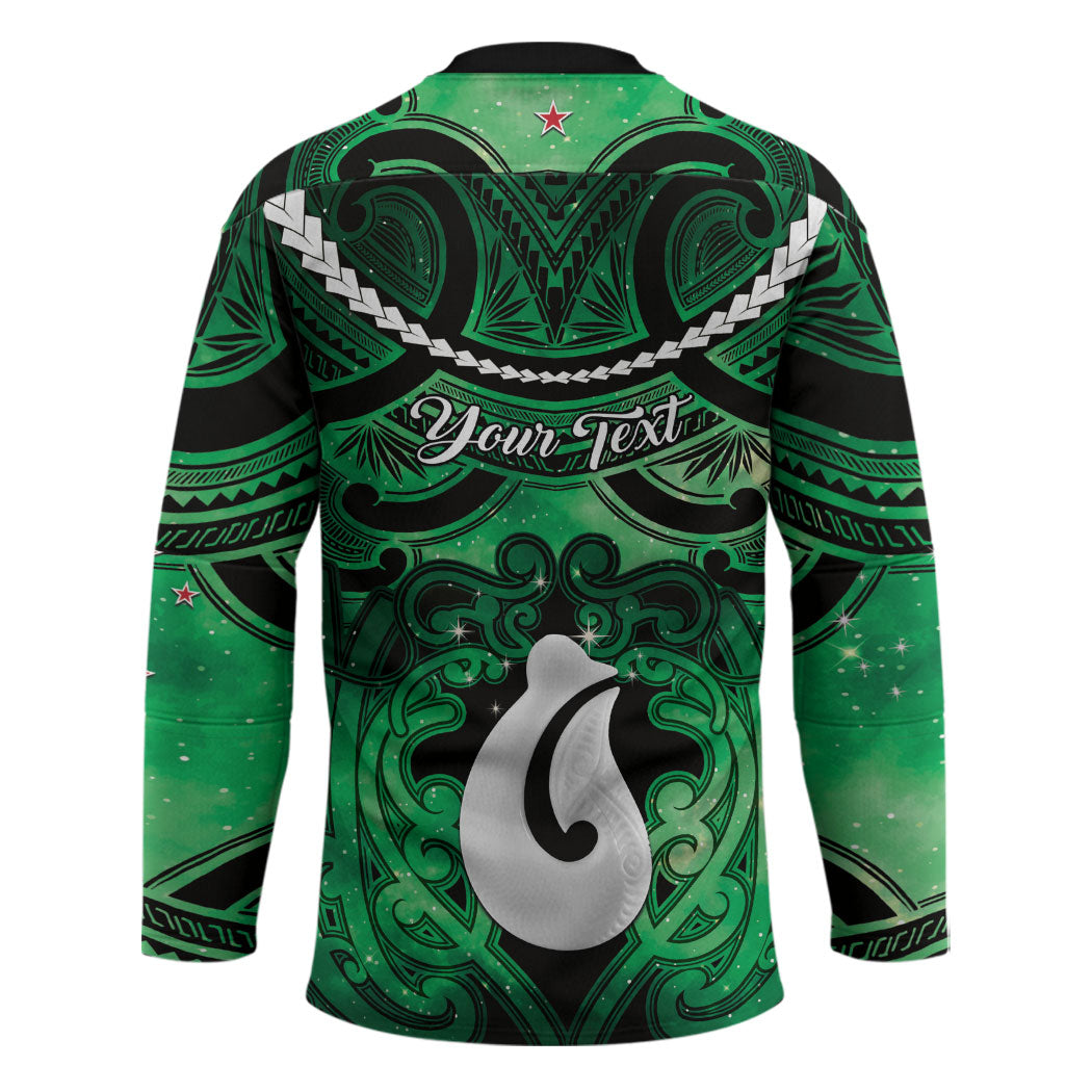 Personalised Maori Matariki Hei Matau Kakariki Hockey Jersey Maori Kowhaiwhai Pattern Galaxy