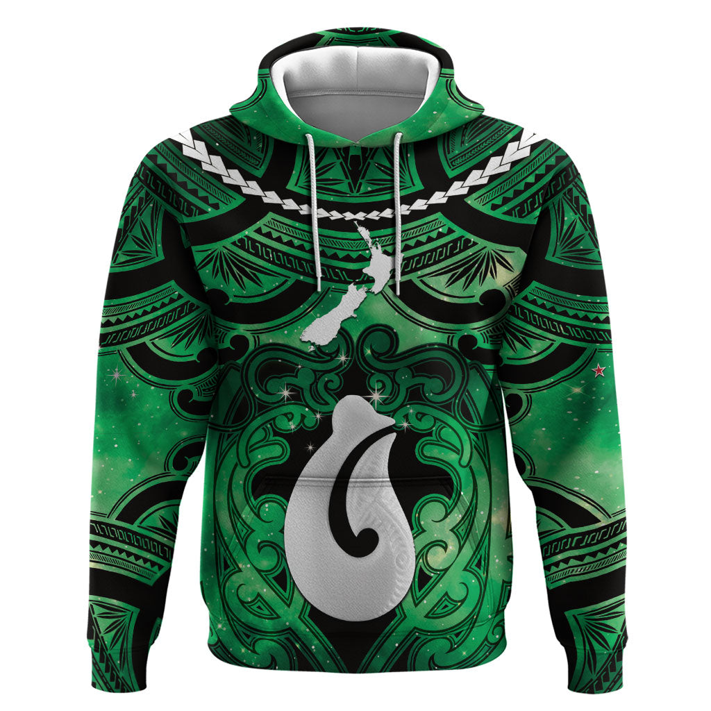 Personalised Maori Matariki Hei Matau Kakariki Hoodie Maori Kowhaiwhai Pattern Galaxy