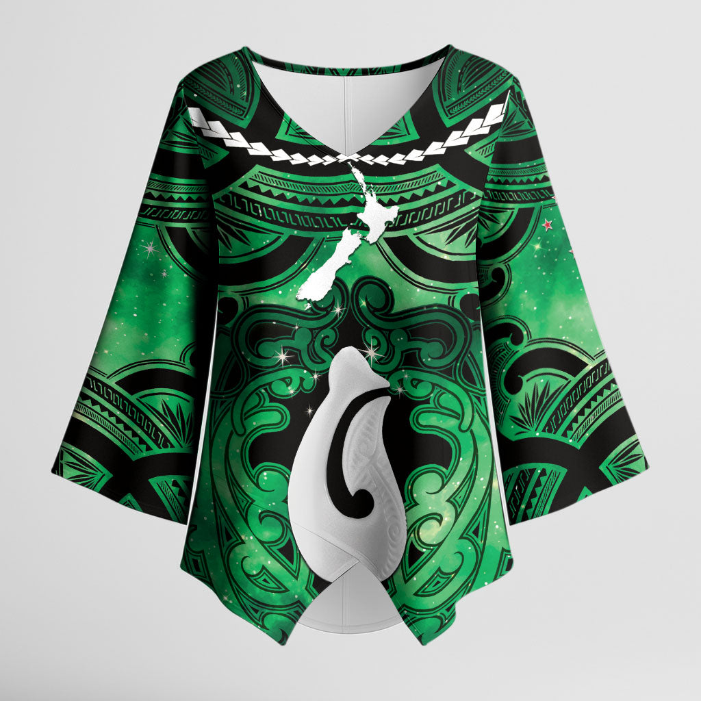 Personalised Maori Matariki Hei Matau Kakariki Kimono Sleeve Blouse Maori Kowhaiwhai Pattern Galaxy