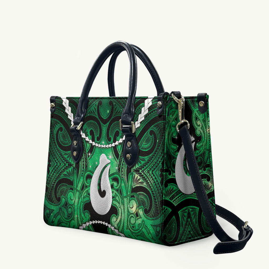 Maori Matariki Hei Matau Kakariki Leather Bag Maori Kowhaiwhai Pattern Galaxy