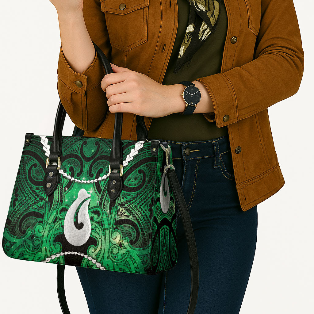 Maori Matariki Hei Matau Kakariki Leather Bag Maori Kowhaiwhai Pattern Galaxy