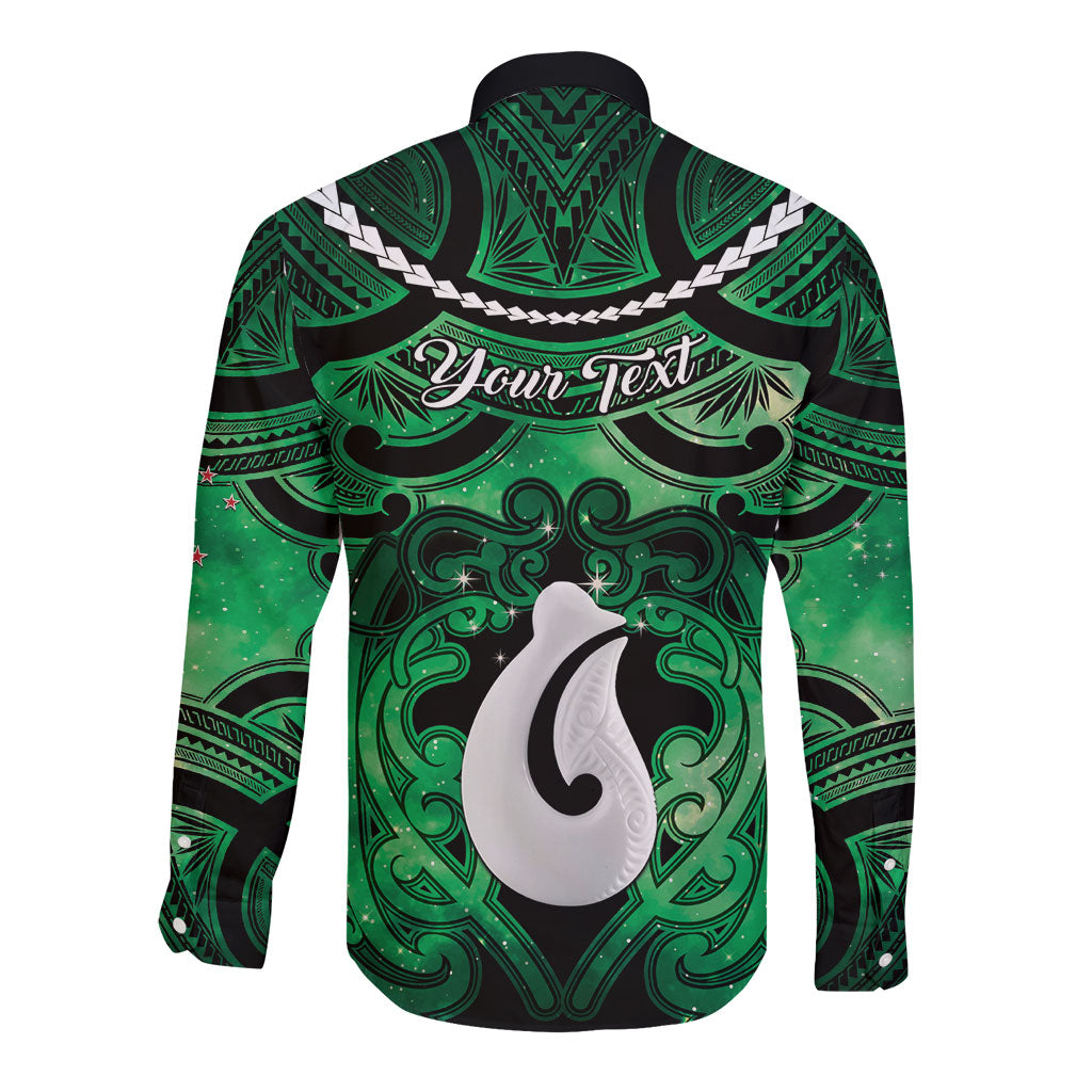 Personalised Maori Matariki Hei Matau Kakariki Long Sleeve Button Shirt Maori Kowhaiwhai Pattern Galaxy
