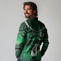 Personalised Maori Matariki Hei Matau Kakariki Long Sleeve Polo Shirt Maori Kowhaiwhai Pattern Galaxy