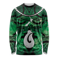 Personalised Maori Matariki Hei Matau Kakariki Long Sleeve Shirt Maori Kowhaiwhai Pattern Galaxy
