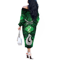 Personalised Maori Matariki Hei Matau Kakariki Off The Shoulder Long Sleeve Dress Maori Kowhaiwhai Pattern Galaxy