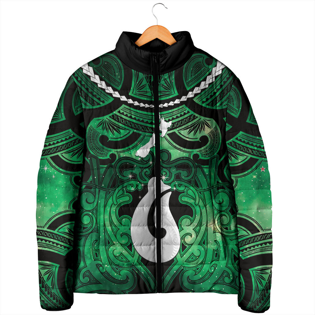 Personalised Maori Matariki Hei Matau Kakariki Padded Jacket Maori Kowhaiwhai Pattern Galaxy