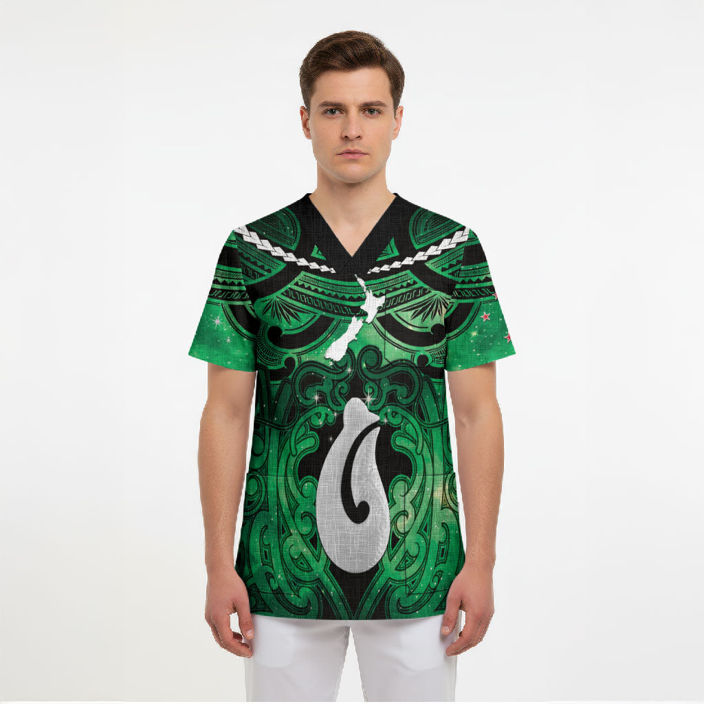 Personalised Maori Matariki Hei Matau Kakariki Scrub Top Maori Kowhaiwhai Pattern Galaxy