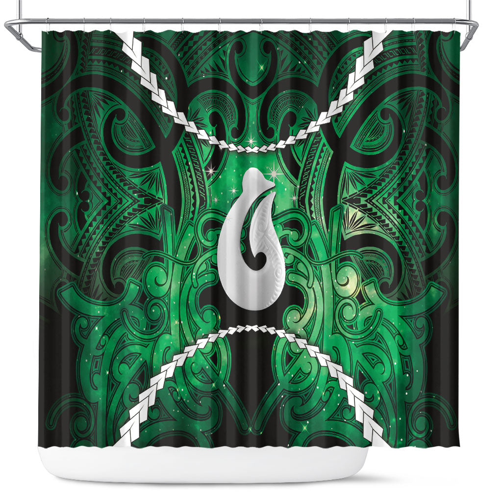Maori Matariki Hei Matau Kakariki Shower Curtain Maori Kowhaiwhai Pattern Galaxy