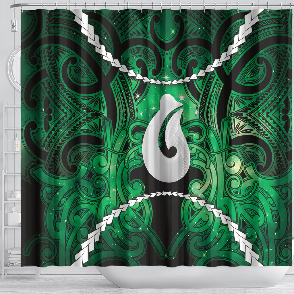 Maori Matariki Hei Matau Kakariki Shower Curtain Maori Kowhaiwhai Pattern Galaxy