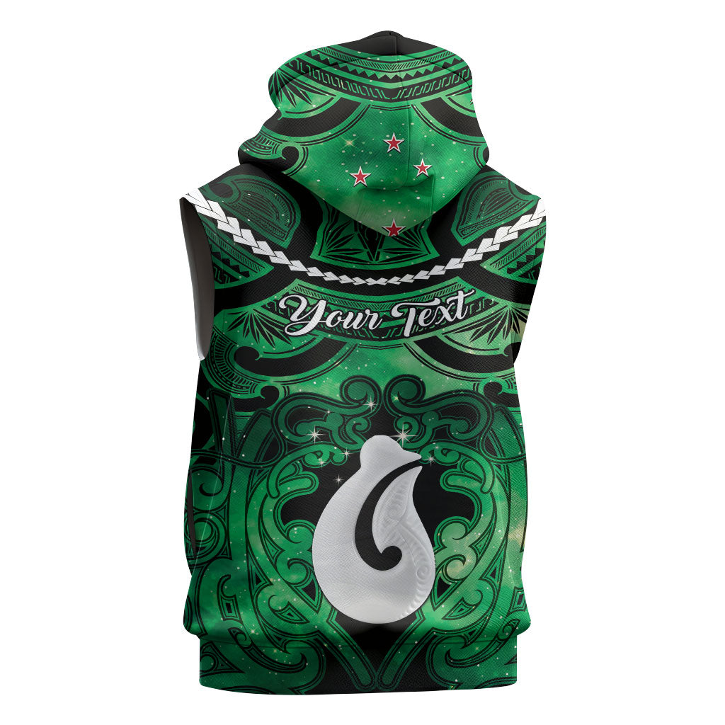 Personalised Maori Matariki Hei Matau Kakariki Sleeveless Zip Hoodie Maori Kowhaiwhai Pattern Galaxy