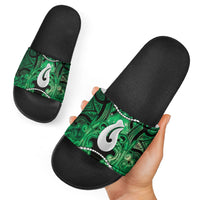 Maori Matariki Hei Matau Kakariki Slide Sandals Maori Kowhaiwhai Pattern Galaxy