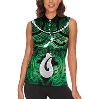 Personalised Maori Matariki Hei Matau Kakariki Women Sleeveless Polo Shirt Maori Kowhaiwhai Pattern Galaxy