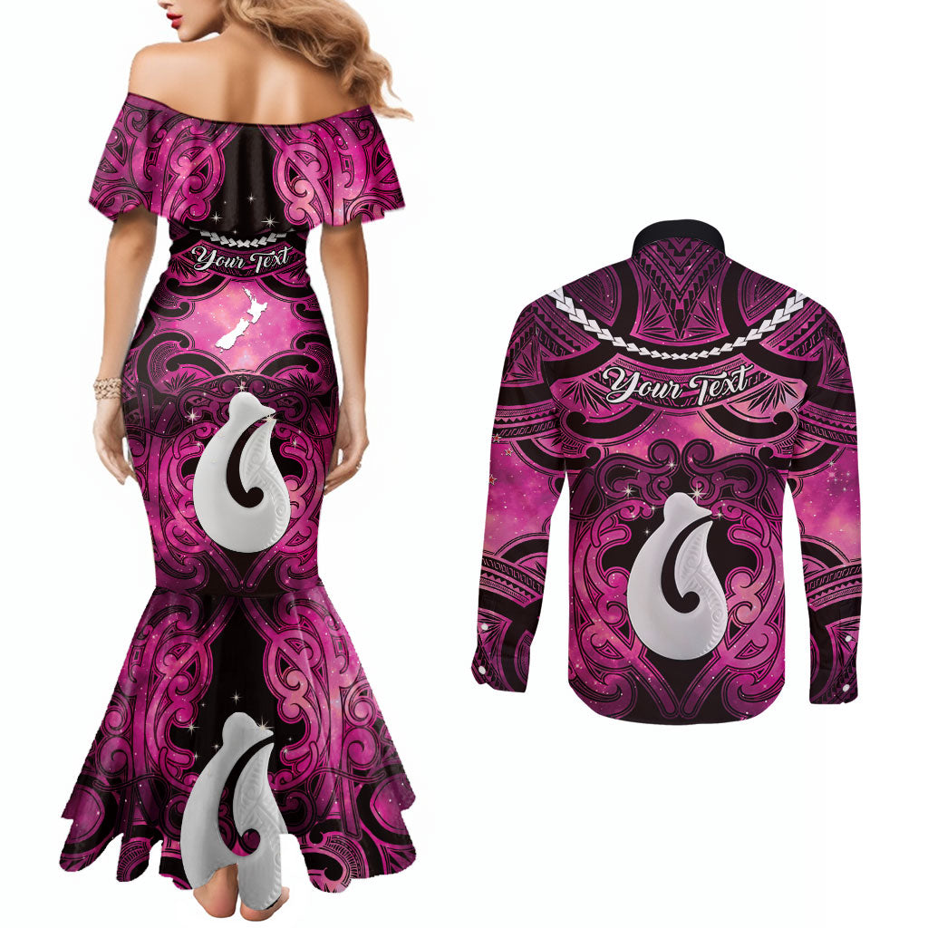 Personalised Maori Matariki Hei Matau Mawhero Couples Matching Mermaid Dress and Long Sleeve Button Shirt Maori Kowhaiwhai Pattern Galaxy LT01 - Polynesian Pride