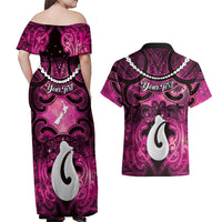 Personalised Maori Matariki Hei Matau Mawhero Couples Matching Off Shoulder Maxi Dress and Hawaiian Shirt Maori Kowhaiwhai Pattern Galaxy LT01 - Polynesian Pride